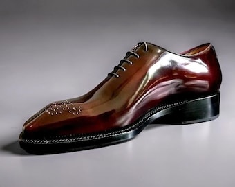 Zapatos Oxford de cuero burdeos para hombre, nuevos, hechos a mano, zapatos formales de vestir de cuero.