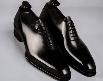 Pure Handmade Men's Genuine Black Leather Oxford Whole cut Lace up Dress Shoes