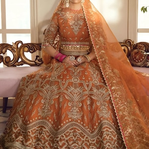 Pakistani wedding dress long Lehangha Choli with trouser | embroidery outfit long maxi made on custom order Pakistani Designer Dress