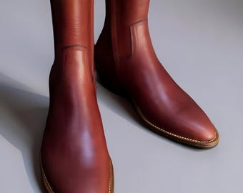 Nueva bota vaquera con cremallera de cuero puro hecha a mano para hombre