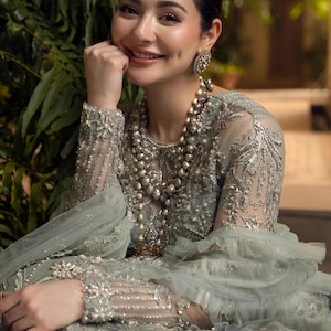 Custom Stitch Pakistan Indian Women Maxi, Maria B Designer, Hand Made Lehenga, Fully Embroidered, Wedding Wear, Ready Made, Formal Event.