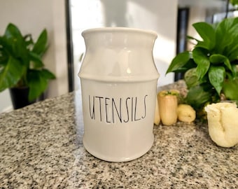 Rae Dunn Artisan Collection by Magenta Kitchen UTENSILS Crock  Ivory HTF.