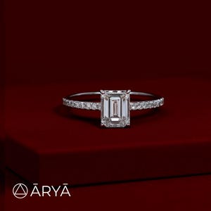 Anillo de esmeralda con diamantes cultivados en laboratorio / Joyería de aniversario de bodas en oro blanco de 14-18 quilates