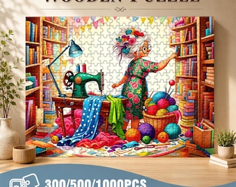 Crafty Grandma Sewing Room Jigsaw Puzzle (300/500/1000pcs)Crafty Grandma Puzzle, Colorful Craft Decor, Gift for Crafters, Grandma Gift