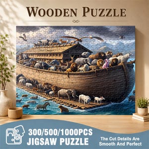 Noaks ark djurpussel (300/500/1000 bitar) Ark djur pussel, biblisk djurkonst, djurillustration pussel, present till kristen