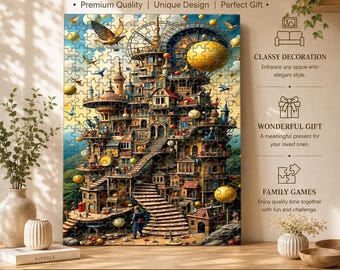 Fantasy Floating City Jigsaw Puzzle (300/500/1000pcs), Surreal Steampunk Decor, Complex Puzzle For Family Game Challeage, Gift for Dreamers