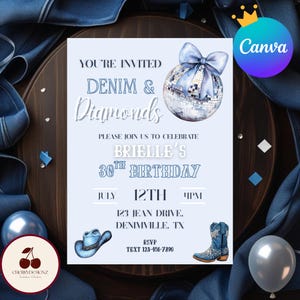 DENIM & DIAMONDS l Birthday Invitation | EDITABLE
