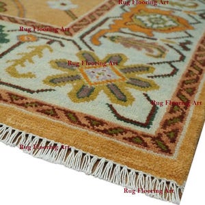 Hand-Knotted Wool Oushak Rug: Peach Gold Knotted Pattern, Made in India