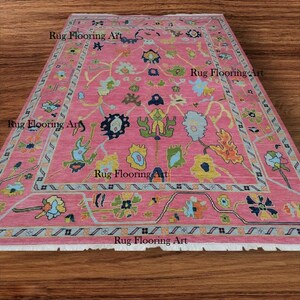 Pink Hand-Knotted Oushak Wool Rug: 8x10 Turkish Style Area Rug