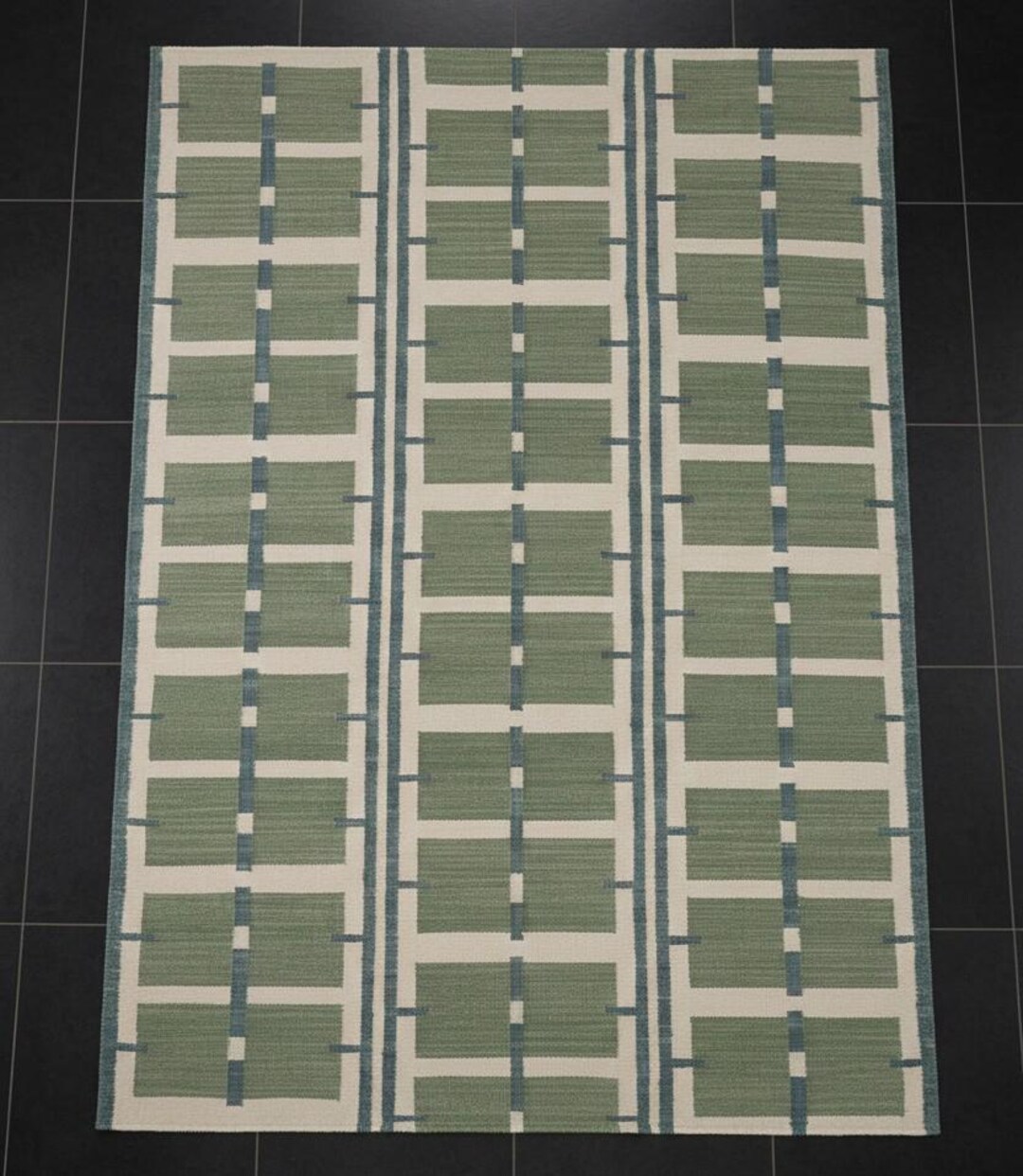 Scandinavia Rug Handwoven Scandinavian Wool Flatweave Rug: Check Green Nordic Knots ...