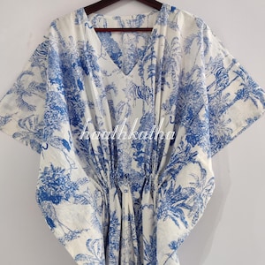 Floral Cotton Kaftan Dress: Indian Summer Robe, Boho Sleepwear