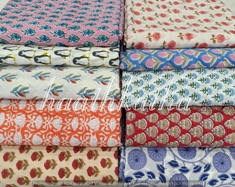 Hand Block Printed Cotton Fabric: Indian Floral Quilting, Summer Dressmaking