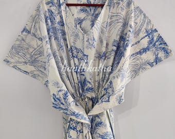Handmade Cotton Kaftan Dress – Tree Print Boho Loungewear