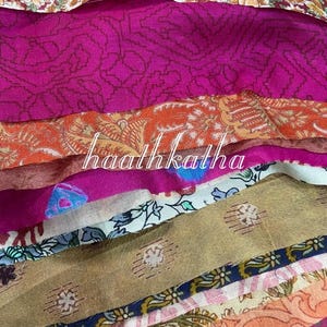 Tygrester av vintage-silkesari – 100 % rent siden, lappar, quiltning och hantverkspaket, fyrkantiga bitar, blandade färger