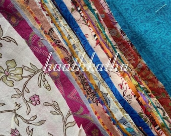 Vintage Silk Sari Fabric Scraps – 100% Pure Silk Patches, Quilting & Craft Bundle, Square Cut Pieces, Assorted Colors