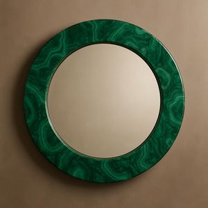 Handmade Round Malachite Stone Mirror: Modern Green Vanity Decor