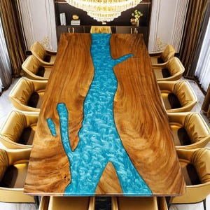 Custom Walnut & Epoxy Resin River Table | Handmade Artisan Wood Furniture | Unique Live Edge Design with Modern Home Decor