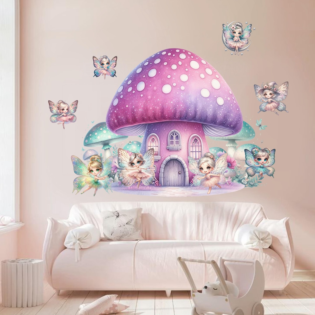 Mushroom Fairy Wall Decal for Nursery Fairy Tale Wall Art for Girl’s ...