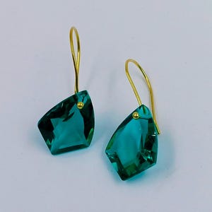 14K Gold Kite shape Paraiba Tourmaline Drop Earrings, Green Tourmaline Drop Earrings, Tourmaline Jewelry, Valentine's Gifts