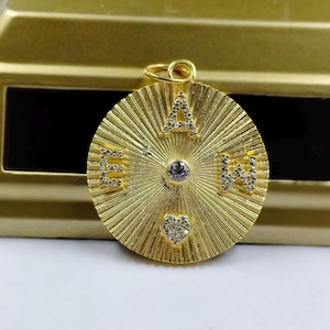 Diamond Fluted Disc Pendant, 14k Gold Natural Diamonds Initial Pendant, Personalize Pendant, Round Disc Alphabet Charm, Pendant For Necklace