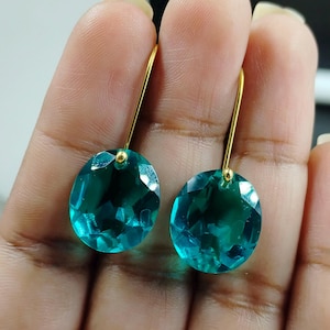 14K Gold Oval Paraiba Tourmaline Statement Earrings, Green Tourmaline Drop Earrings, Tourmaline Jewelry, Valentines Gifts