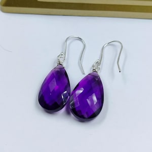 Purple Amethyst Earrings Simulated Faceted Puffed Teardrop 14k Solid Gold or Filled or Sterling Silver Deep Rich Purple Large Classic Drop