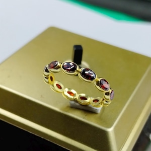 Natural Garnet Eternity Band For Women Rose Gold Red Garnet Engagement Band Art Deco Garnet Eternity Wedding Band Anniversary Gift For Her