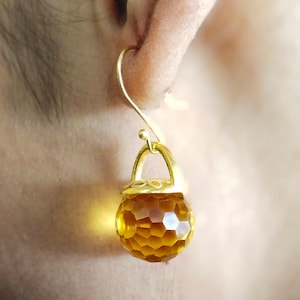 Citrine Earrings Dangle, Yellow Crystal Silver Earrings, Yellow Drop Earrings Lever back, Yellow Earrings Gold, November Birthstone Earrings