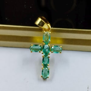 925 Silver Cross Emerald Charm, Natural Emerald Cross Charm, 14k Gold Fill Cross Pendant, Beautiful Gemstone Cross Handmade Pendant, Gift