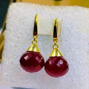 Ruby Earrings, 925 Sterling Silver Ruby Dangle Earrings, Briolette Earrings, Red Ruby Gold Filled Earrings,Ruby Drop Earrings, Red Gemstones
