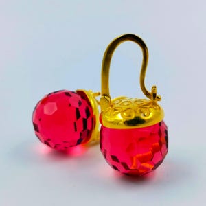Red Crystal Earrings, Ruby Earrings Dangle, 925 Silver Garnet Drop Earrings, Faceted Crystal, Gold Lever Back, July Birthstone Jewelry