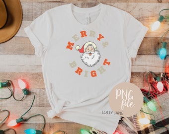 Merry and Bright Vintage Santa PNG, Santa png, Cricut PNG Sublimation, Christmas, PNG cut file, Santa Vintage Png, Merry & Bright Png