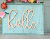 skinny hello Word Art Wood Cutout Typography Wood Sign