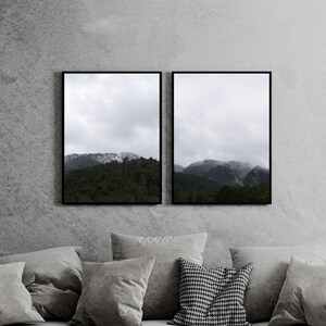 Nature Set of 2 Digital Prints Misty Mountain print for modern interiors - Grey Home Decor, Lounge Art Wall Art, Gift Set - Bedroom Art