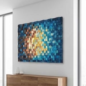 Mosaic Wood Wall Art, Geometric Wooden Sculpture, Nautical Decor