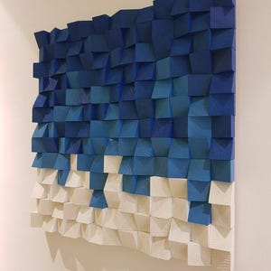 Geometric Wood Wall Art, Blue & White Mosaic, Nautical Decor