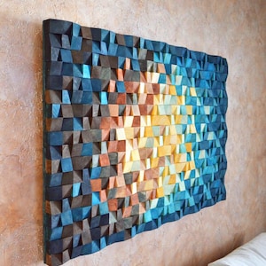 Mosaic Wood Wall Art, Geometric Wooden Sculpture, Nautical Decor