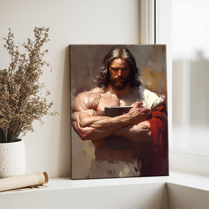 Bibble Mucles Muscular Jesus Bible Art, Bible Story Christian Decor, Framed ...