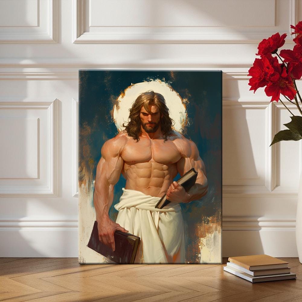 Muscular Jesus Bible Art, Bible Story Christian Decor, Framed ...