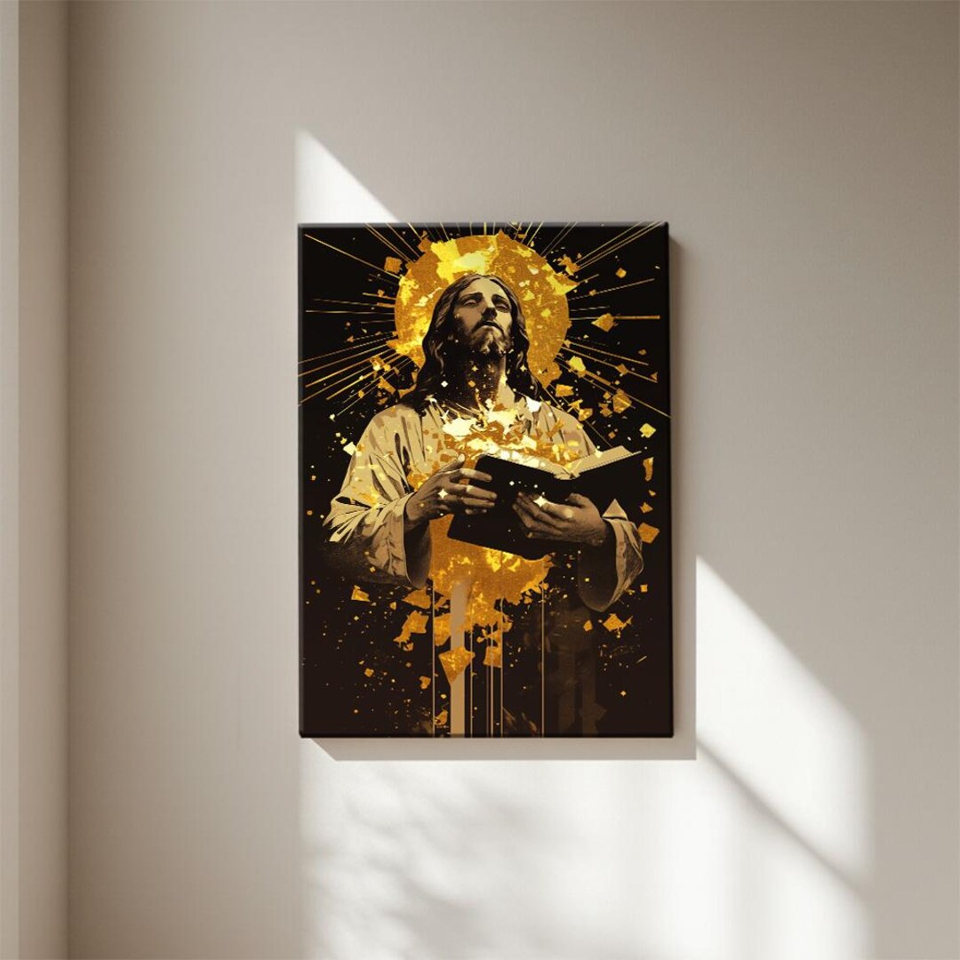 Jesus Bible Golden Halo Explosion Framed Painting, Bible Story ...