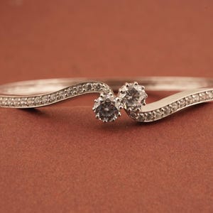 Half Eternity Bangle Bracelet, Round Cut Diamond Bangle For Women, 14K White Gold Plated Bangle, 925 Sterling Silver Anniversary Gift Bangle