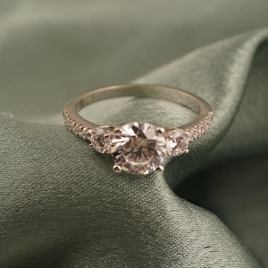 Moissanite Solitaire Ring, 14k White Gold Plated Round Diamond Accent Ring, Handmade Ring For Women&#39;s, 925 Silver Proposal Ring For Her
