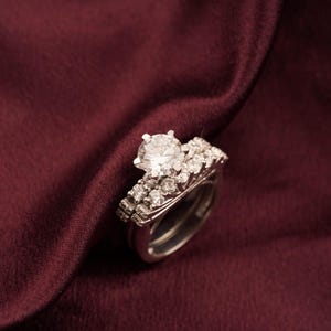 Moissanite Bridal Ring Set, Handmade Round Cut Diamond Accent Ring, 925 Sterling Silver Stackable Women&#39;s Ring, Engagement Ring For Her