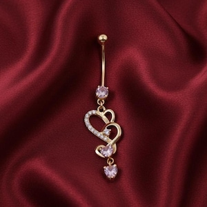 Pink Sapphire Belly Button Ring, Dangle Belly Ring For Women, Diamond Minimalist Belly Ring, Body Piercing Ring, 14K Gold Navel Jewelry