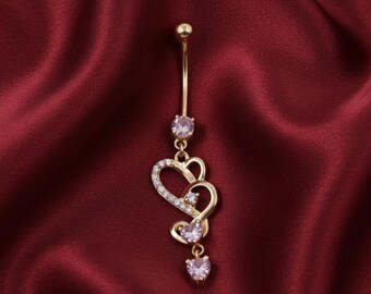 Navelring roze saffier, hangende navelring voor vrouwen, minimalistische diamanten navelring, body piercing ring, 14K gouden navelsieraden