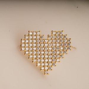 Moissanite Brooch Pin, Round Cluster Diamond Brooch, Handmade Heart Shape Brooch, 14K Gold Plated Fancy Brooch, 925 Silver Brooch For Her