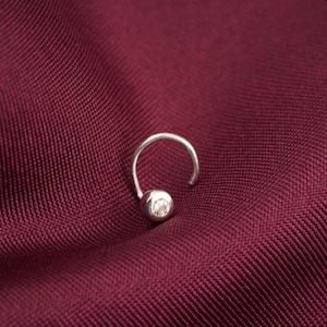 Moissanite Round Shape Nose Pin, 14K Solid White Gold Women&#39;s Nose Stud, Dainty Nose Piercing Ring, Handmade Girls Jewelry, Trendy Nose Pin