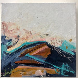 Lush Landscape XI, abstract landscape, mixed media, modern, acrylic, original art, decor, fine art, 5&quot;x5&quot;