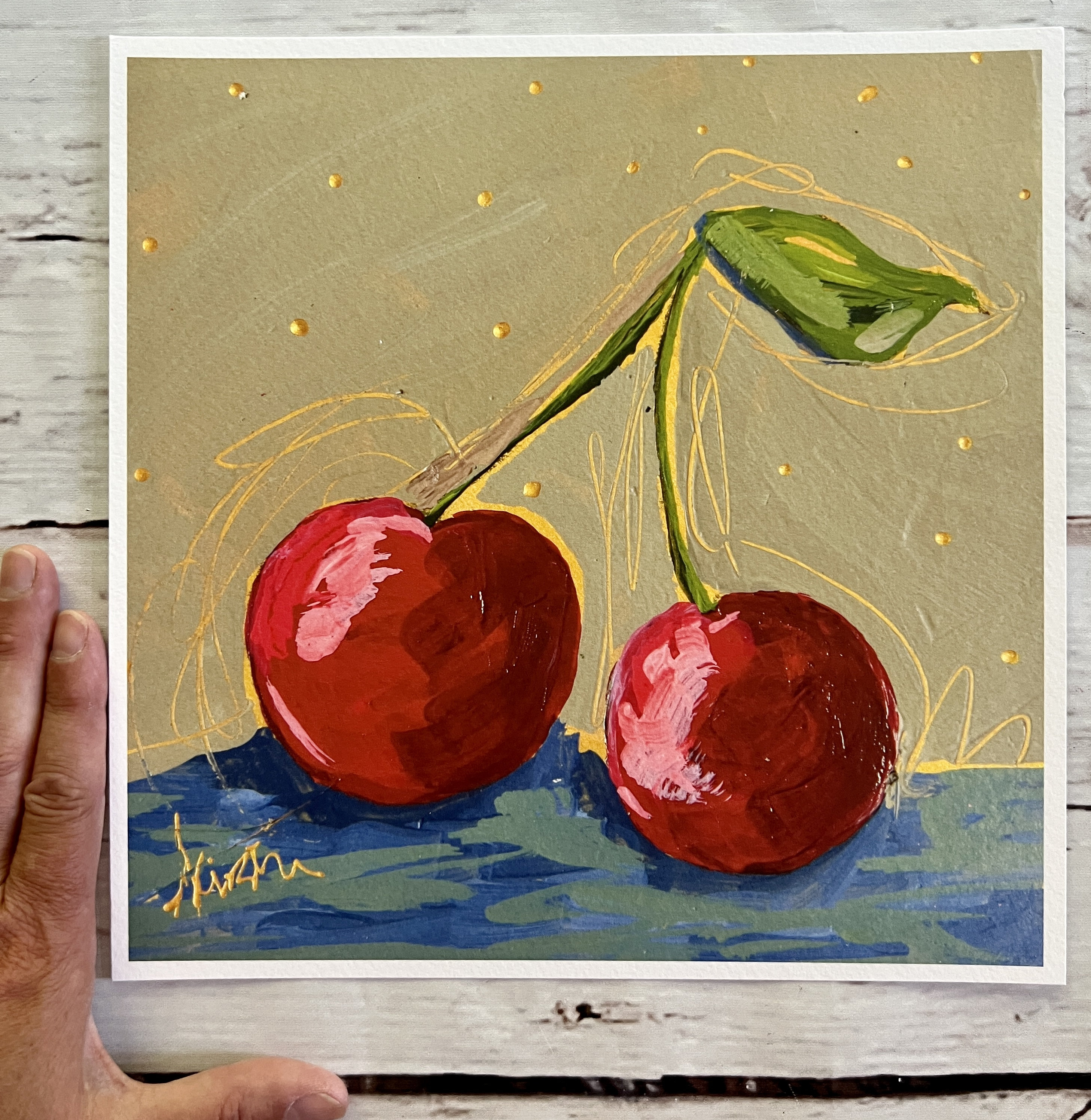 Cherry (アクリルアート) Abstract Cherry Art Print: Kitchen Decor, 10x10 Cold Press Paper
