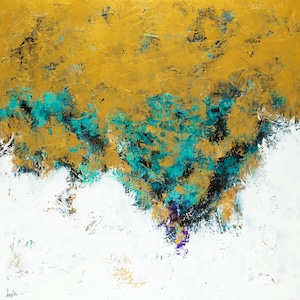 Gold, Teal, purple, abstract art, canvas print, Lost In You